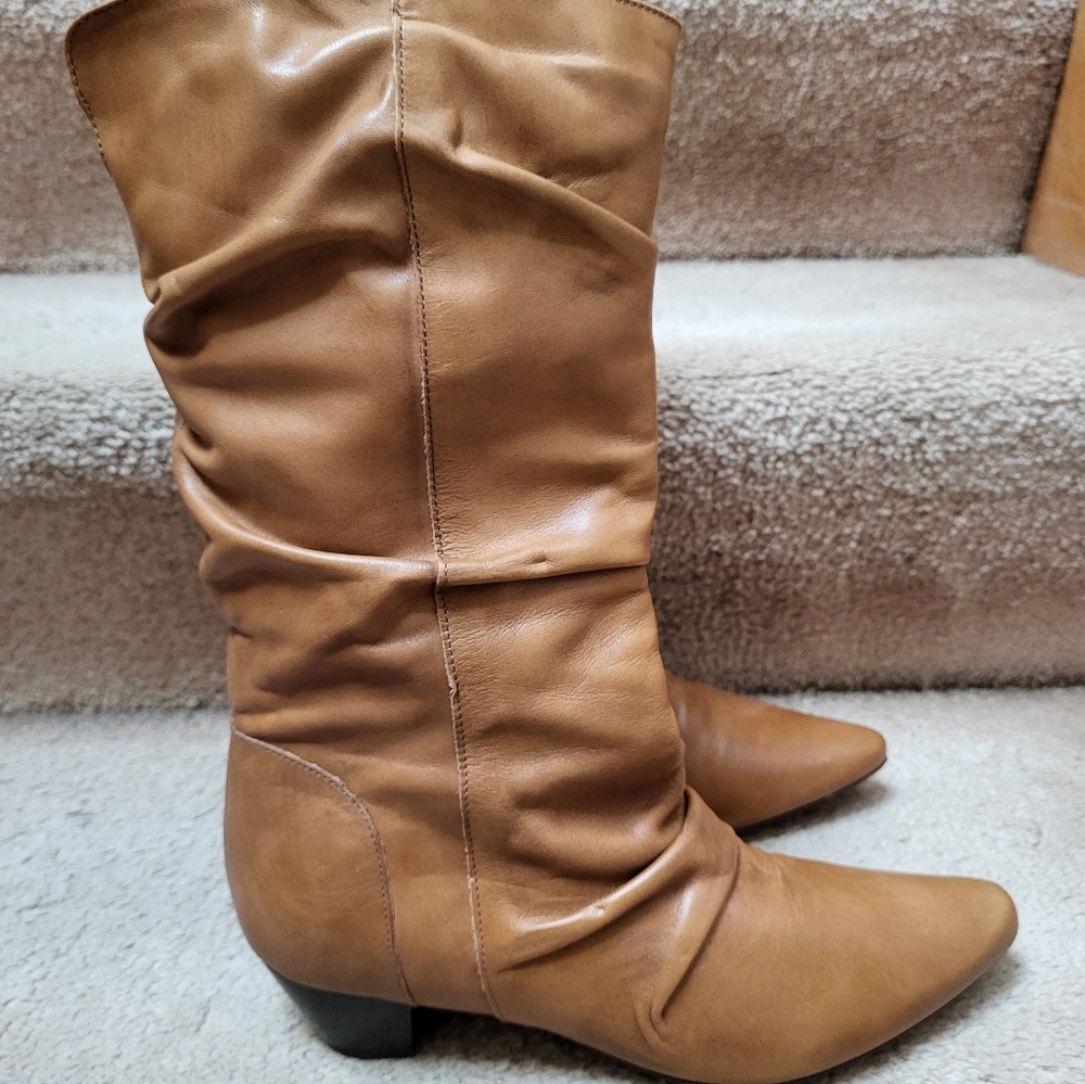 Tan Leather Mid Calf Heeled Boots, Size 39, New! - Picture 3 of 11